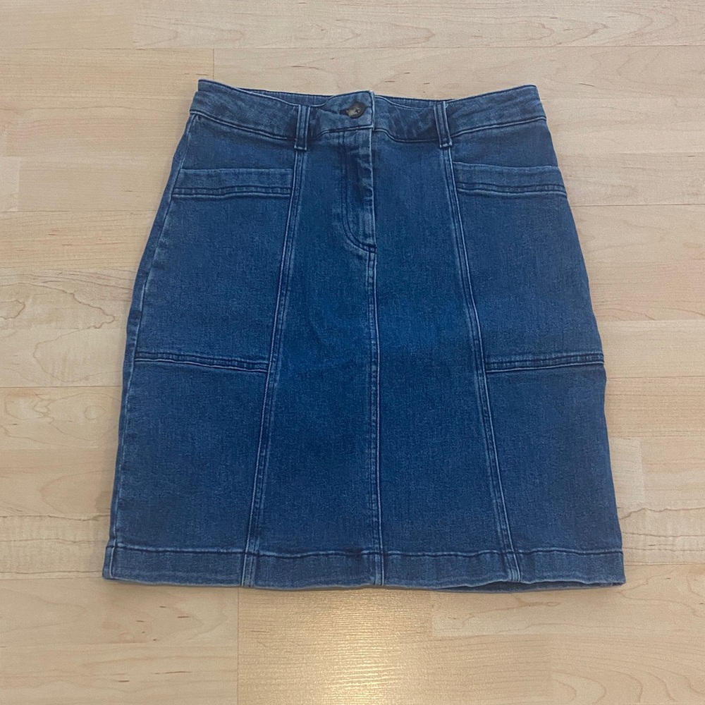 Boden Dark Blue Paneled Denim A-Line Skirt Size 6L